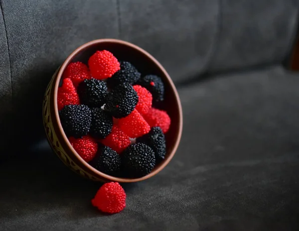 Jjelly Candies Shape Blackberries Raspberries Dark Background — Stock Photo, Image