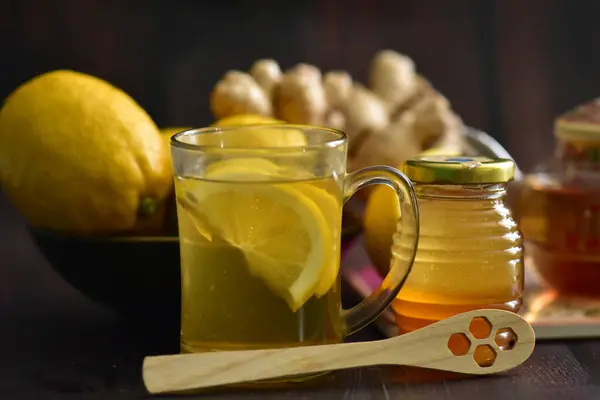 cup of tea with lemon, ginger and honey