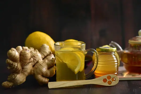 cup of tea with lemon, ginger and honey