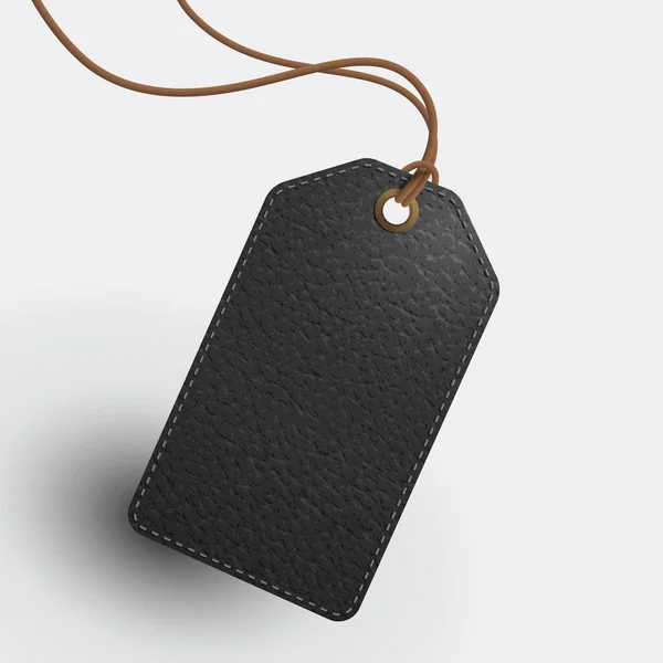 Étiquette Rectangle Cuir Noir Blanc Avec Bracelet Cuir Marron Fichier — Image vectorielle