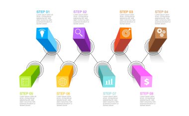 Simgelerle iş bilgi çubuğu grafik iş akışı sunumu.