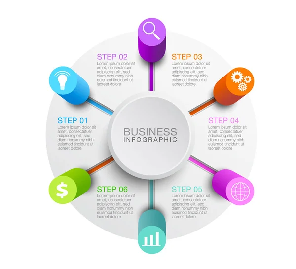 Cirkulär Infographic Element För Business Workflow Presentation Med Steg Ikoner — Stock vektor
