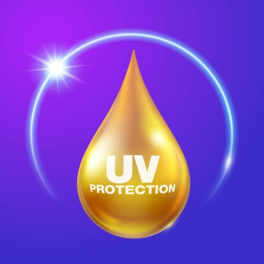 Güneş kalkanı yağ damlaları, losyonlar ya da serumlar ve ultraviyole koruma özelliklerine sahiptir. Güneş kremi, losyon ve güneş kremi reklamlarında kullanılır. Vektör gerçekçi dosyası.
