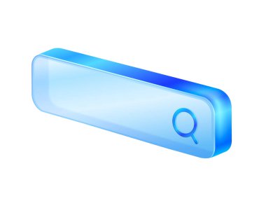 Üç boyutlu arama çubuğu şeffaf cam çubuk tasarımı. Navigasyon ve arama konsepti. Web sitesi tasarımı için tarayıcı düğmesi. Beyaz arka planda izole edilmiş. Vektör illüstrasyon dosyası.