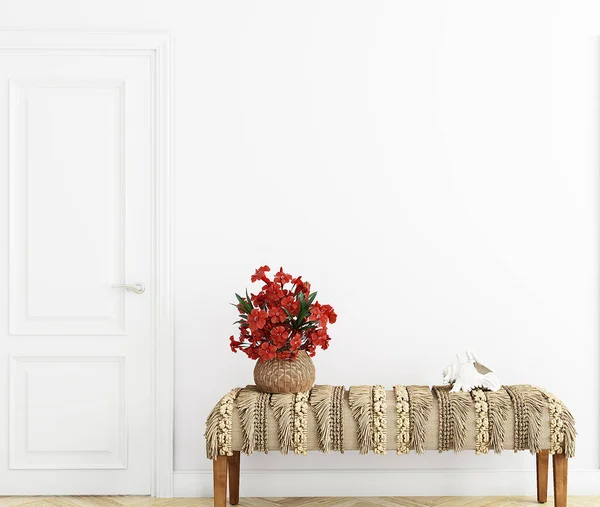 Interior Vacío Con Pared Blanca Flores — Foto de Stock