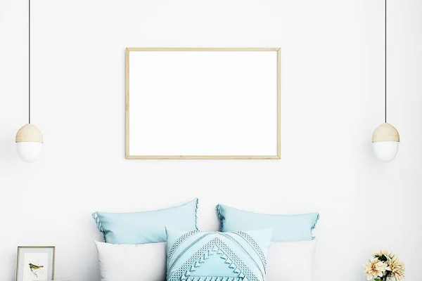 Diseño Interiores Con Sofá Mesa Madera Decoración Moda Dormitorio Blanco —  Fotos de Stock