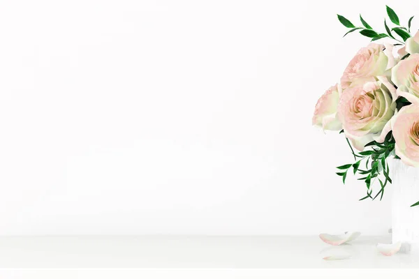 Bouquet Roses Sur Fond Blanc Plan Vue Dessus Espace Copie — Photo