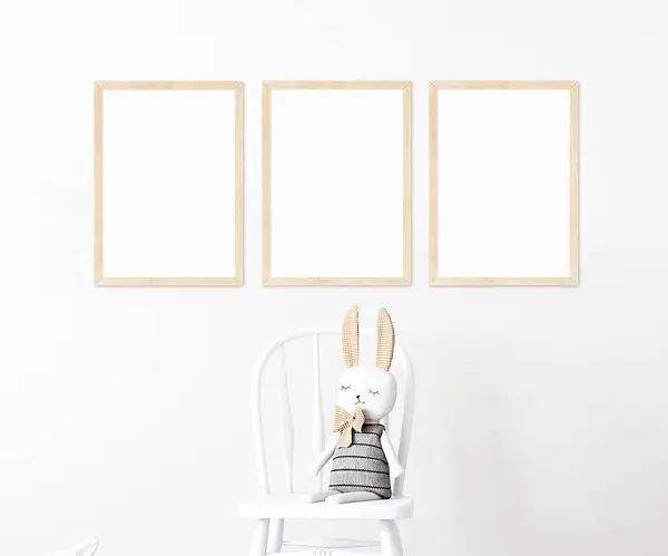 White Frame Empty Room Blank Frames Wooden Background Rendering — Stock Photo, Image