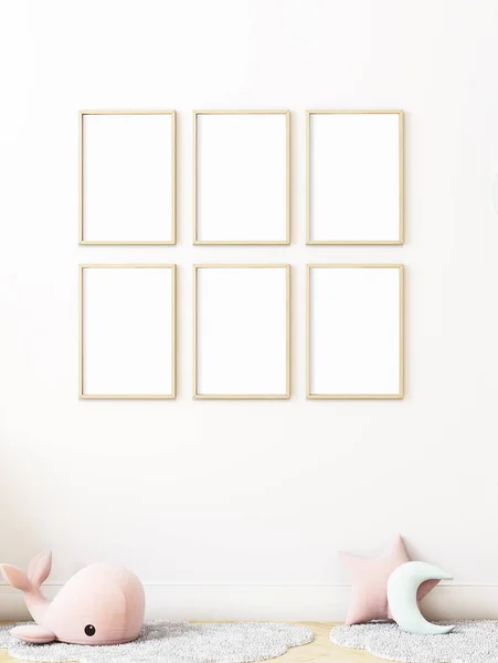 Mock Poster Frame White Pastel Pink Blue Color Wall Background — Stock Photo, Image