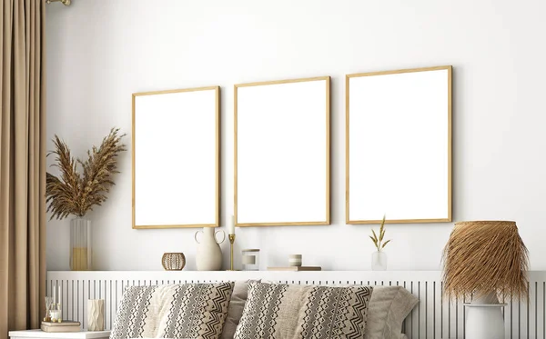 mock up frame in scandinavian style interior. modern living room interior design, 3 d illustration