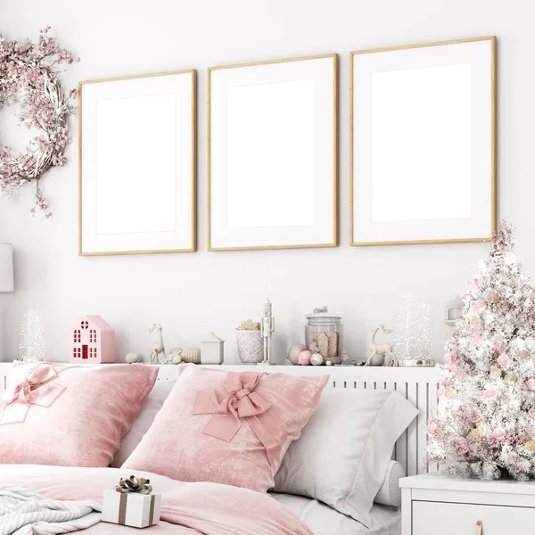 Weihnachtsrahmen Attrappe Rosa Und Weiß Schlafzimmer — Stockfoto