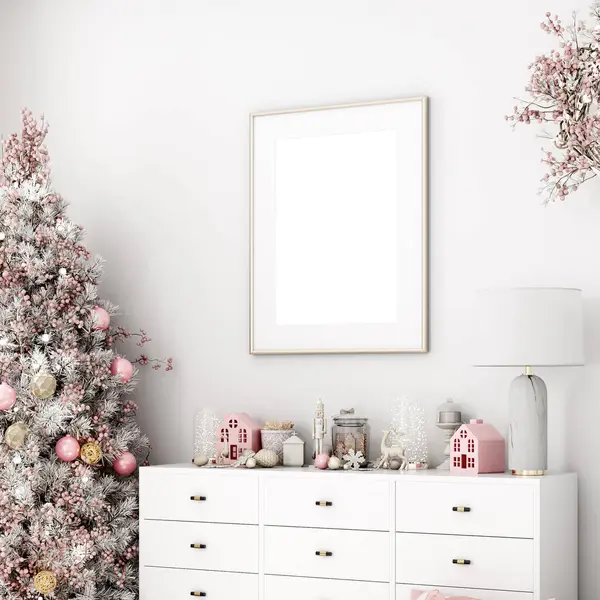 Weihnachtsrahmen Attrappe Rosa Und Weiß — Stockfoto