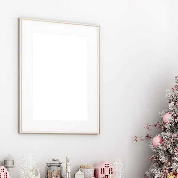Kerstframe Mockup Roze Kleur Wit — Stockfoto