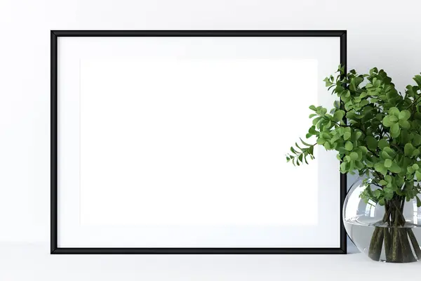 Mockup Rahmen Licht Gemütlich Und Einfach Schlafzimmer Interieur Hintergrund Render — Stockfoto