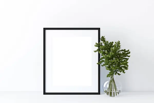Mockup Rahmen Licht Gemütlich Und Einfach Schlafzimmer Interieur Hintergrund Render — Stockfoto