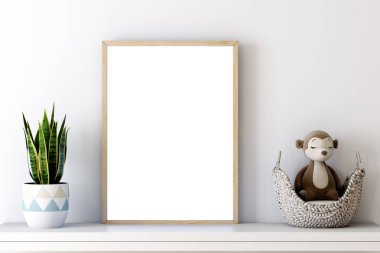 İskandinav iç dekorasyonu ile boş çerçeve, 3D oluşturma