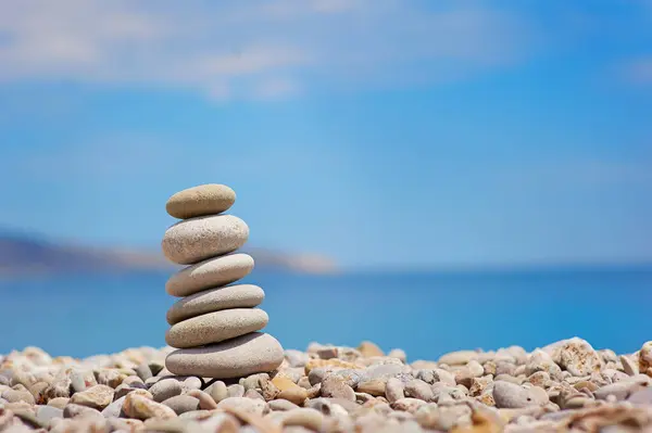 Stack Pebble Stones Sea Background — Stock Photo, Image