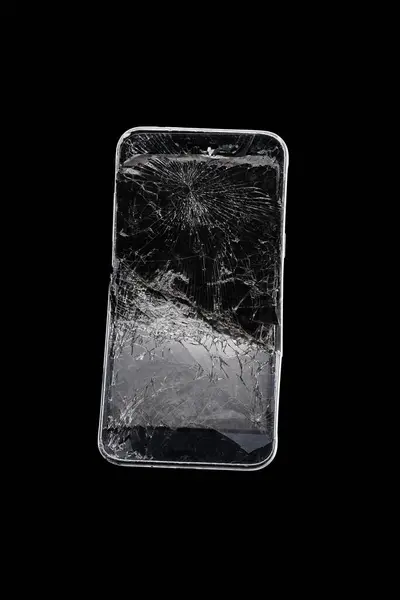 Mobile Smartphone Broken Screen Black Background — Stock Photo, Image