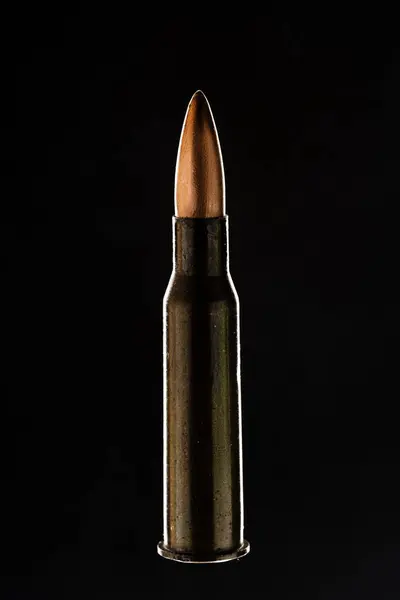 Rifle Bullet Long Cartridge Black Background Army Hunting Weapon Shot — Stock Photo, Image