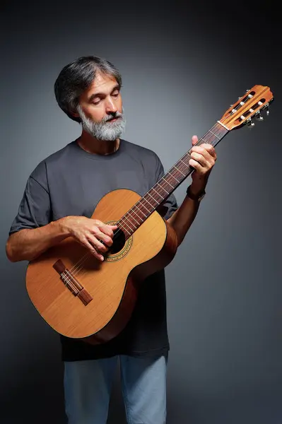 Akustik Gitarı Olan Yaşlı Sakallı Bir Adam — Stok fotoğraf