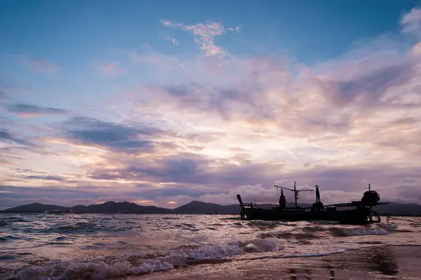 Travel Thailand Landscape Sea Beach Traditional Longtail Boat Beautiful Sunset — Stock Photo, Image