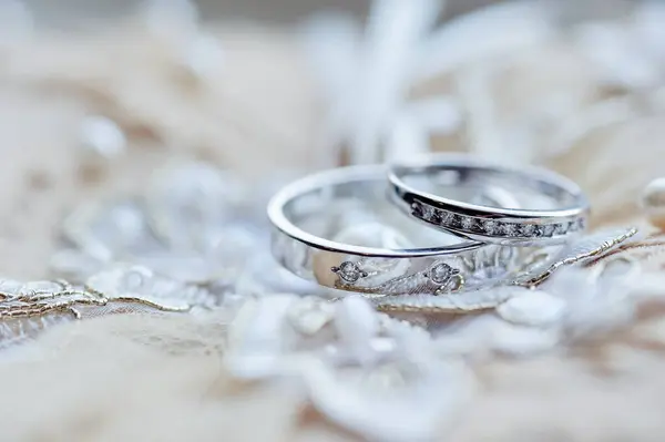Pár Svatebních Prstenů Bílého Zlata — Stock fotografie