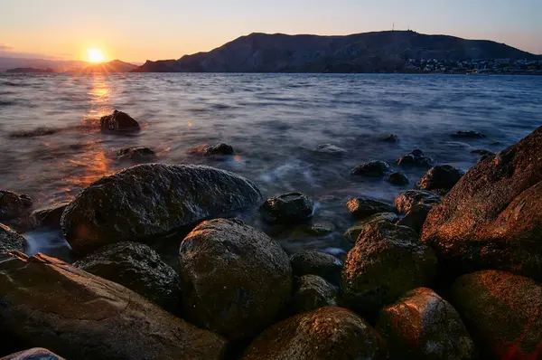 Big Rocks Stones Sea Beach Daybreak — Stock Photo, Image