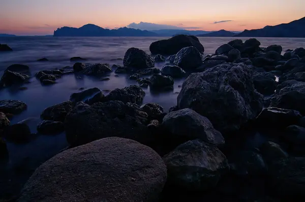 Big Rocks Stones Sea Beach Daybreak — Stock Photo, Image