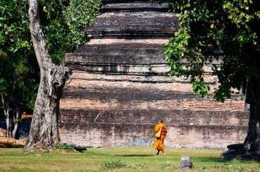 Ulusal Park 'taki Budist keşiş Sukhothai, Tayland.