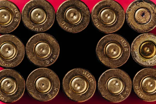 Small Caliber Cartridges Red Background — Stock Photo, Image
