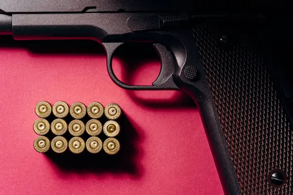 Handgun Cartridges Red Background — Stock Photo, Image