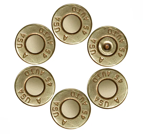 Pistol Bullet Casings White Background Top View — Stock Photo, Image
