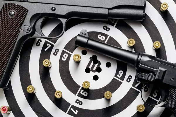 Gun Many Bullets Shooting Targets Training Aiming Shooting Accuracy Stock Photo