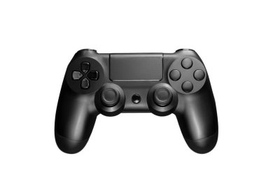 Video oyunu yarışması konsepti. Beyaz arkaplanda siyah joystick.