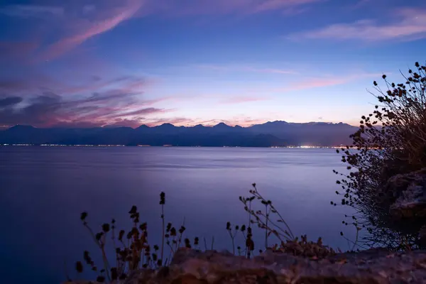 Dusk Dawn Landscape Beautiful Antalya Sea Bay Evening Time — Stock Photo, Image