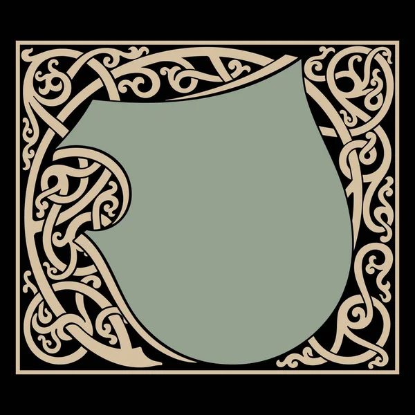 Středověký Design Rytířský Turnajový Štít Rám Středověkým Keltským Vzorem Izolovaný — Stockový vektor
