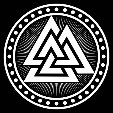 Valknut antik pagan İskandinav Alman sembolü, siyah, vektör illüstrasyonunda izole