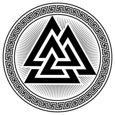 Valknut antik pagan Kuzey Alman sembolü, beyaz üzerine izole edilmiş, vektör illüstrasyonu