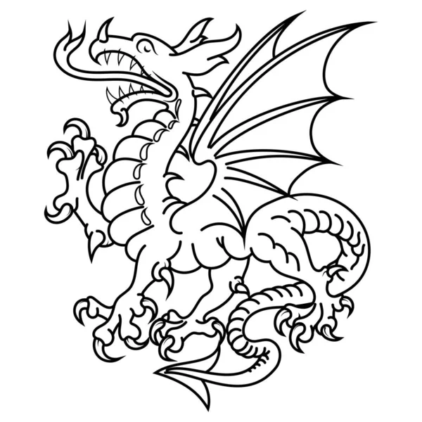 Dragon Héraldique Ailé Isolé Sur Blanc Illustration Vectorielle — Image vectorielle