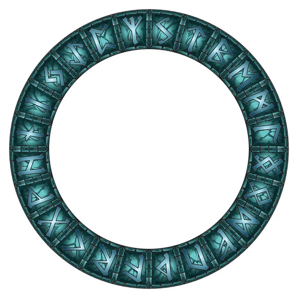 Magický Kruh Zářících Kamenů Skandinávské Runy Izolované Bílém Vektorové Ilustrace — Stockový vektor