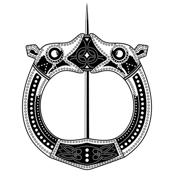 Brooch Fibula Viking Abad Pertengahan Celtic Jermanik Dekorasi Tradisional Gesper - Stok Vektor