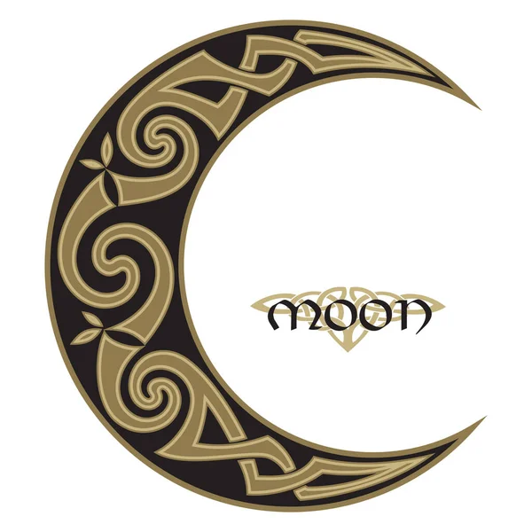 Spirale Keltischer Mond Gehörnter Mond Isoliert Auf Schwarz Vektorillustration — Stockvektor