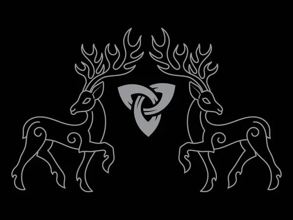 Vintage Retro Illustration Deer Drawn Ancient Celtic Scandinavian Style Isolated — Vetor de Stock