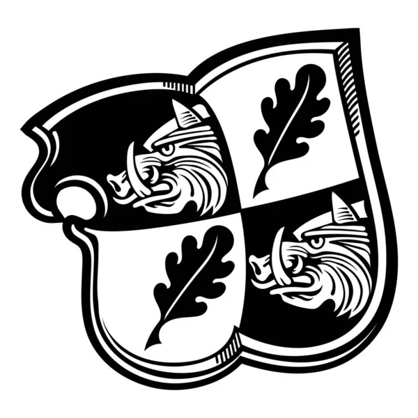 Design Medieval Knightly Style Knight Shield Boar Head Heraldic Sign — 图库矢量图片