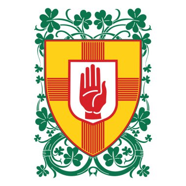 İrlandalı Kelt tasarımı, antika, eski tarz. Irlanda tasarımı, Ulster eyaletinin arması, beyaz, vektör illüstrasyonunda izole edilmiş.