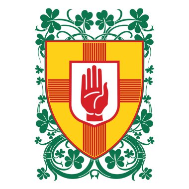 İrlandalı Kelt tasarımı, antika, eski tarz. Irlanda tasarımı, Ulster eyaletinin arması, beyaz, vektör illüstrasyonunda izole edilmiş.
