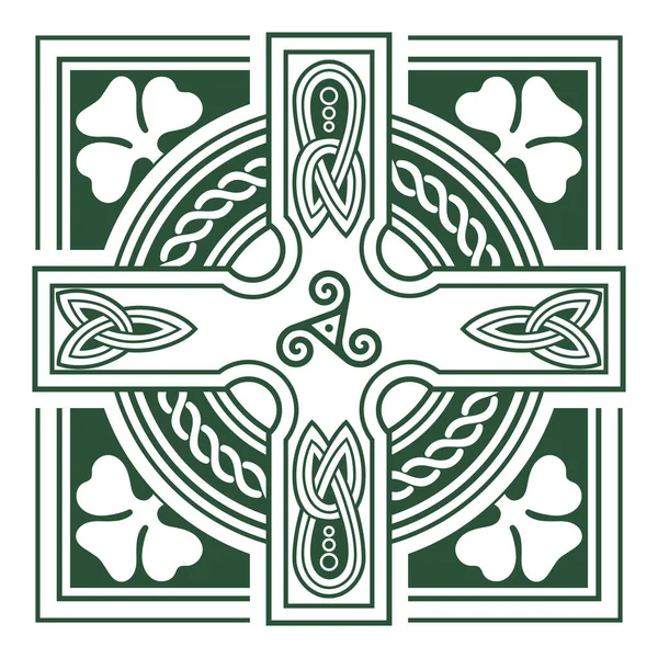 爱尔兰老式设计 复古风格 凯尔特风格交叉与民族结装饰和凯尔特风格的三叶草 隔离在白色 矢量插图 — 图库矢量图片