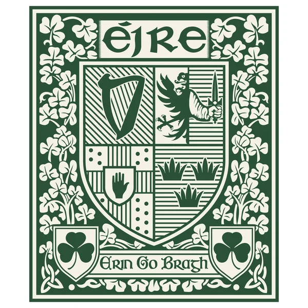 Design Celtico Irlandese Stile Vintage Retrò Disegno Irlandese Con Stemma — Vettoriale Stock