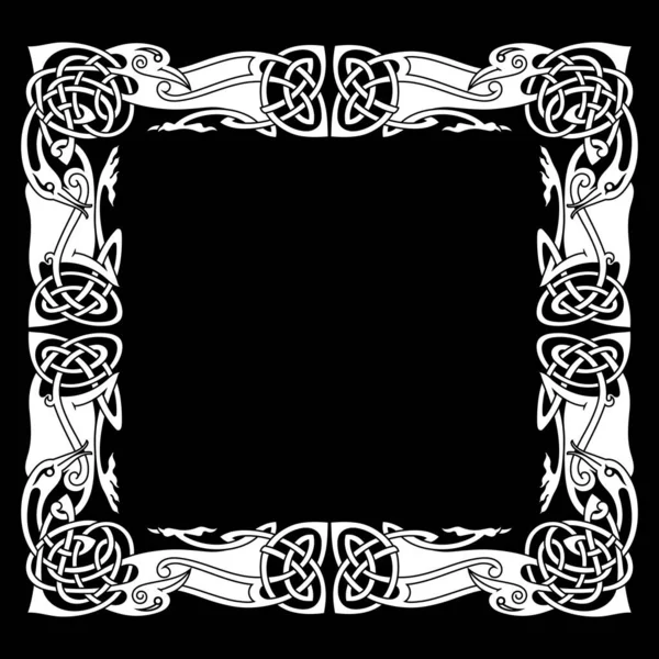 爱尔兰老式设计 复古风格 用古老的挪威凯尔特风格的框架 以相互交织的鸟的形式出现 用黑色的矢量图解隔开 — 图库矢量图片