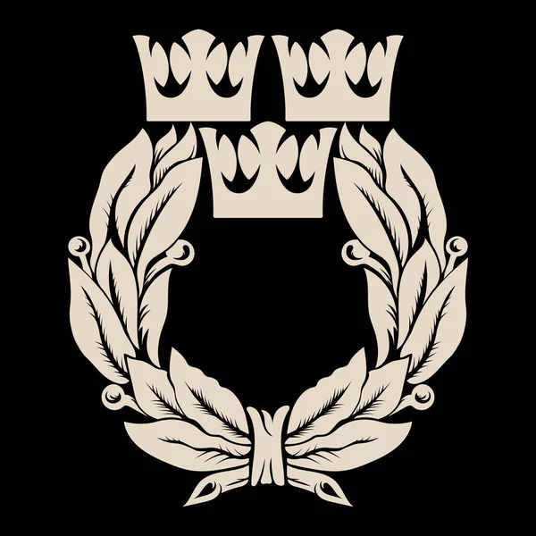 瑞典的纹章符号 三个皇冠和一个月桂花环 用黑色的矢量图隔开 — 图库矢量图片